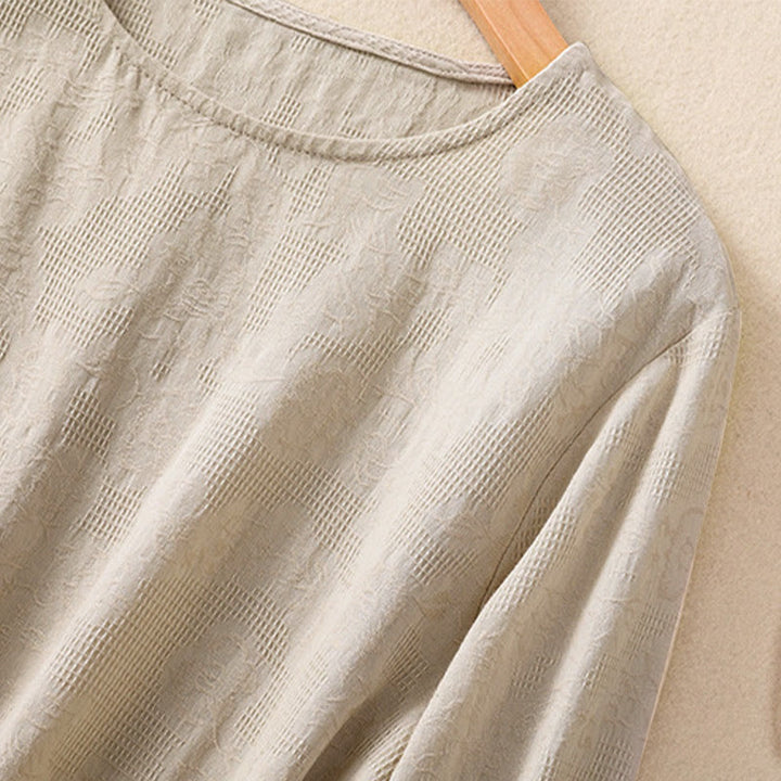 Buddha Stones Jacquard Irregular Hem Pleated Design Women's Long Sleeve Shirt - image 29
