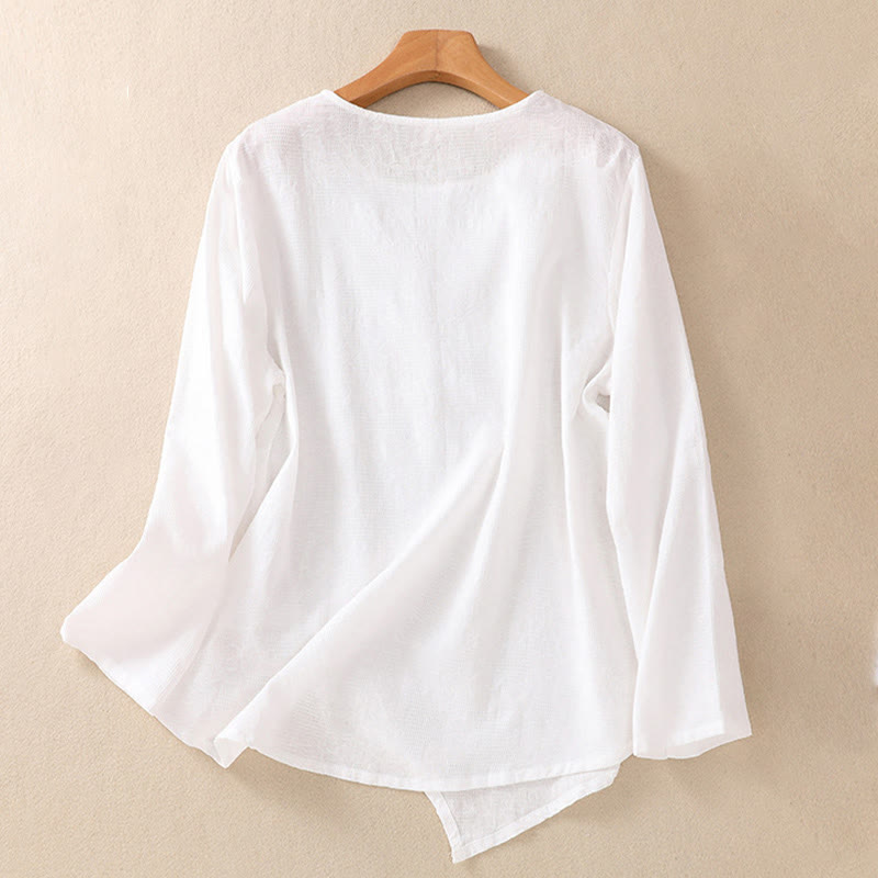 Buddha Stones Jacquard Irregular Hem Pleated Design Women's Long Sleeve Shirt - image 9