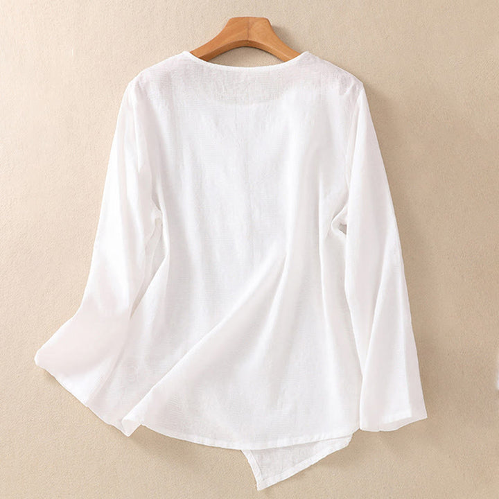 Buddha Stones Jacquard Irregular Hem Pleated Design Women's Long Sleeve Shirt - image 9