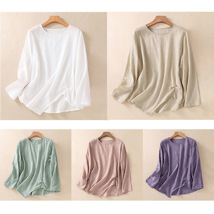 Buddha Stones Jacquard Irregular Hem Pleated Design Women's Long Sleeve Shirt - image 42