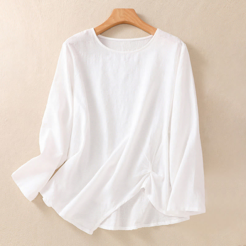 Buddha Stones Jacquard Irregular Hem Pleated Design Women's Long Sleeve Shirt - White - US8-10，UK/AU12-14，EU40-42 (2XL) - image 8