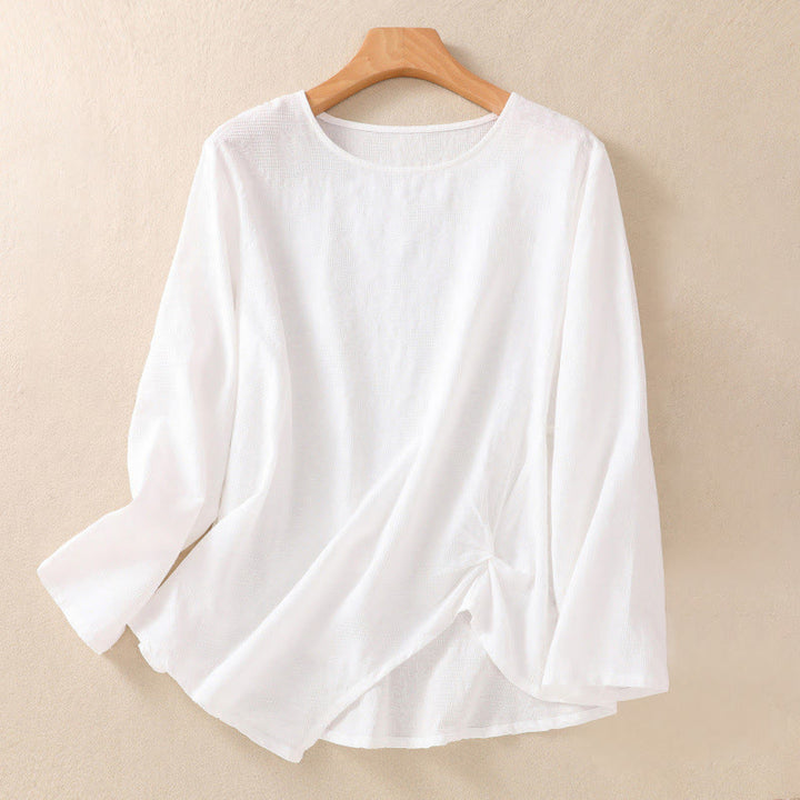 Buddha Stones Jacquard Irregular Hem Pleated Design Women's Long Sleeve Shirt - White - US8-10，UK/AU12-14，EU40-42 (2XL) - image 8