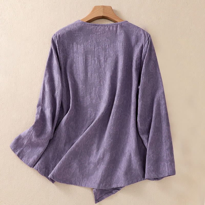 Buddha Stones Jacquard Irregular Hem Pleated Design Women's Long Sleeve Shirt - image 1