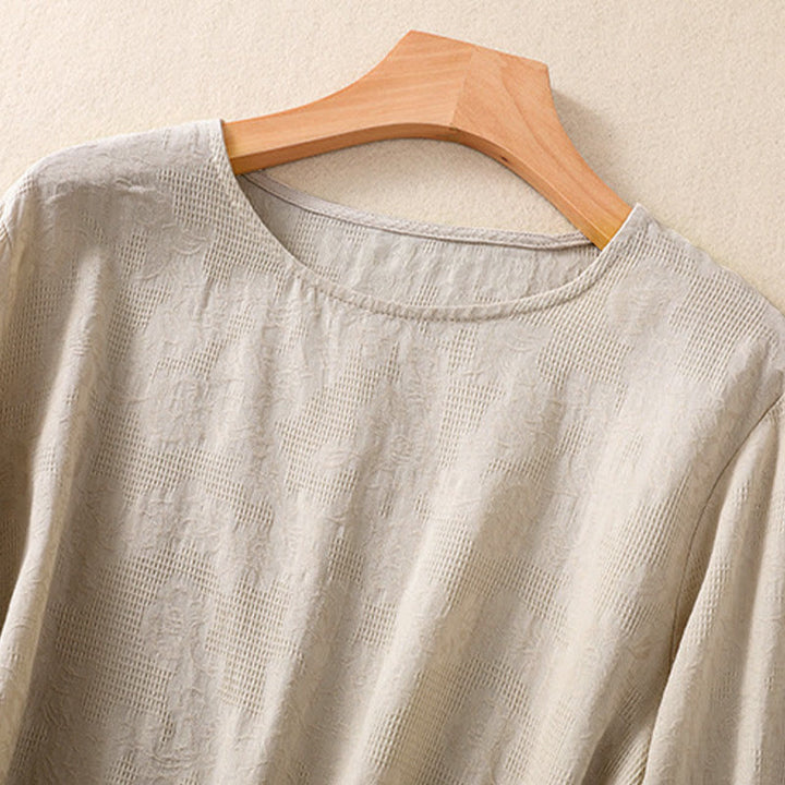 Buddha Stones Jacquard Irregular Hem Pleated Design Women's Long Sleeve Shirt - image 27