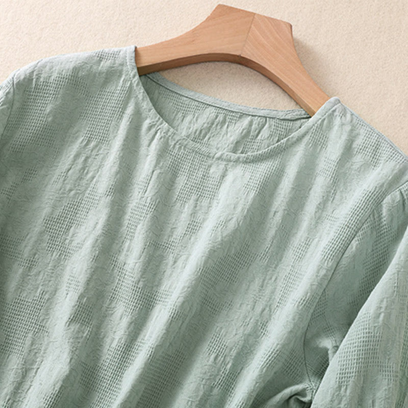 Buddha Stones Jacquard Irregular Hem Pleated Design Women's Long Sleeve Shirt - image 35