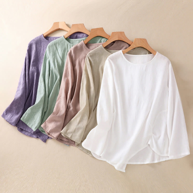 Buddha Stones Jacquard Irregular Hem Pleated Design Women's Long Sleeve Shirt - image 40
