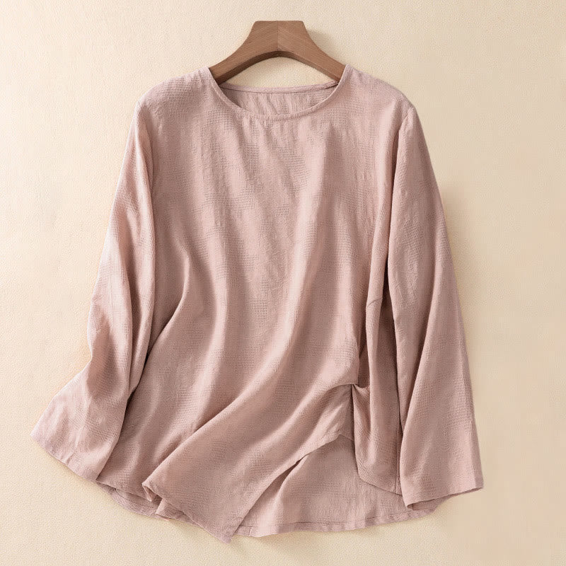 Buddha Stones Jacquard Irregular Hem Pleated Design Women's Long Sleeve Shirt - DarkSalmon - US8-10，UK/AU12-14，EU40-42 (2XL) - image 16