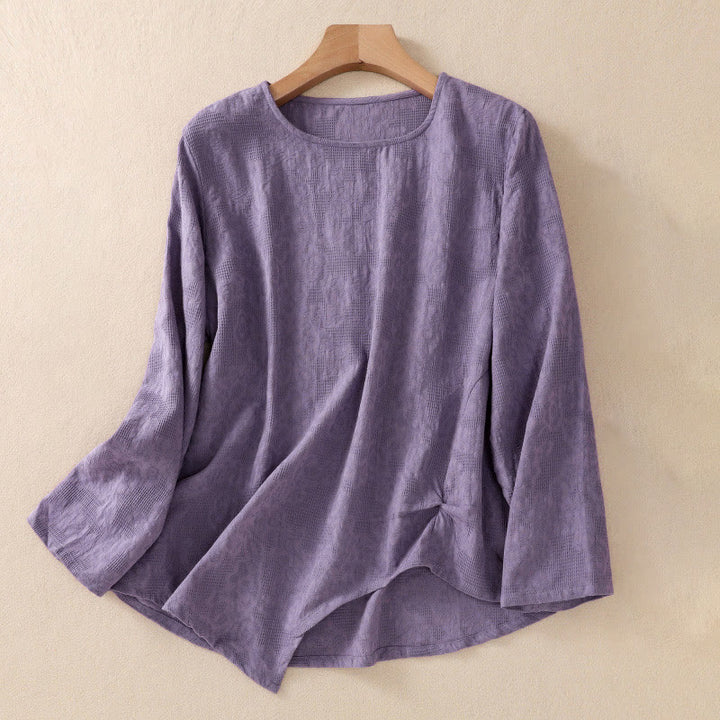 Buddha Stones Jacquard Irregular Hem Pleated Design Women's Long Sleeve Shirt - DarkOrchid - US8-10，UK/AU12-14，EU40-42 (2XL) - image 0