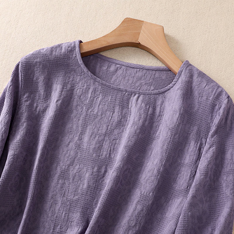 Buddha Stones Jacquard Irregular Hem Pleated Design Women's Long Sleeve Shirt - image 2