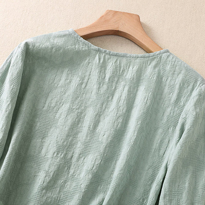 Buddha Stones Jacquard Irregular Hem Pleated Design Women's Long Sleeve Shirt - image 36