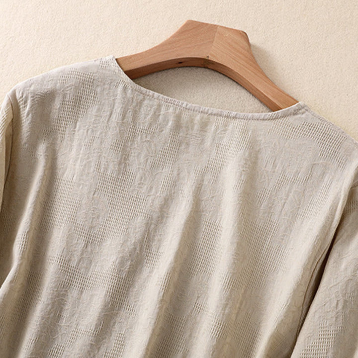Buddha Stones Jacquard Irregular Hem Pleated Design Women's Long Sleeve Shirt - image 28