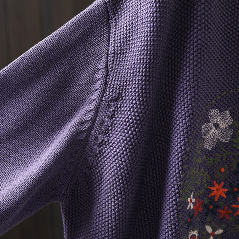 Buddha Stones Floral Embroidery Buttons Cotton Women's Long Sleeve Knitted Cardigan Sweater - image 9