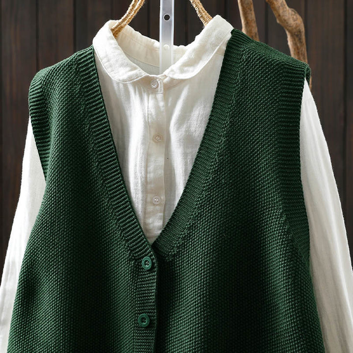 Buddha Stones Figure Rabbit Tree Embroidery Buttons Women's Sleeveless Cotton Knitted Vest Waistcoat - image 5