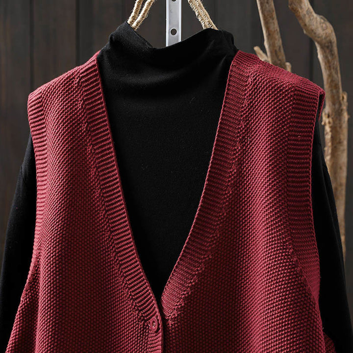 Buddha Stones Figure Rabbit Tree Embroidery Buttons Women's Sleeveless Cotton Knitted Vest Waistcoat - image 13