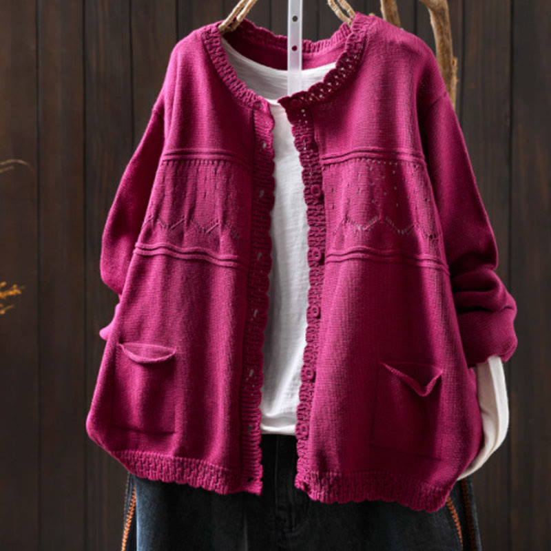Buddha Stones Fall Lace Buttons Cotton Women's Long Sleeve Knitted Cardigan Sweater With Pockets - DeepPink - US4-6，UK/AU8-10，EU36-38 (F) - image 18