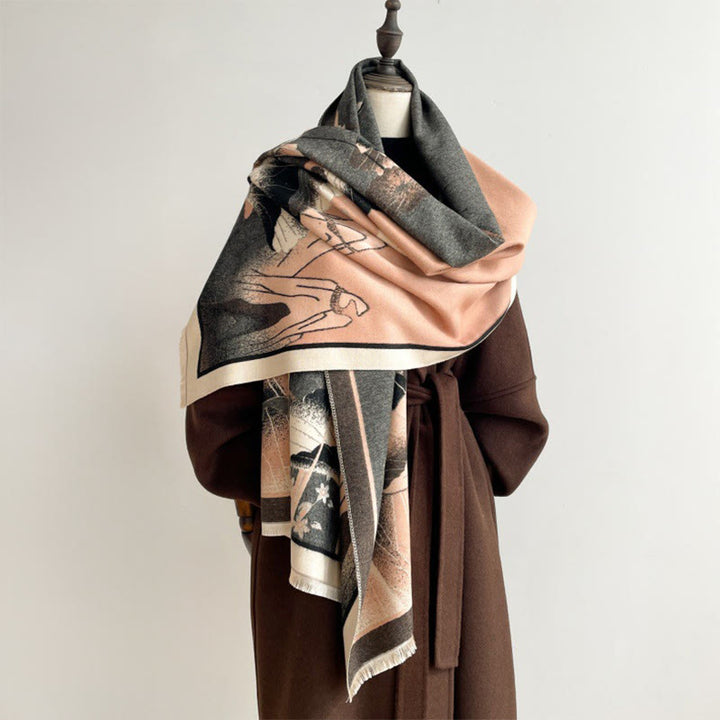 Buddha Stones Winter Mountain Lotus Flowers Leaves Pattern Soft Scarf Shawl - SandyBrown - 180*65cm - image 0