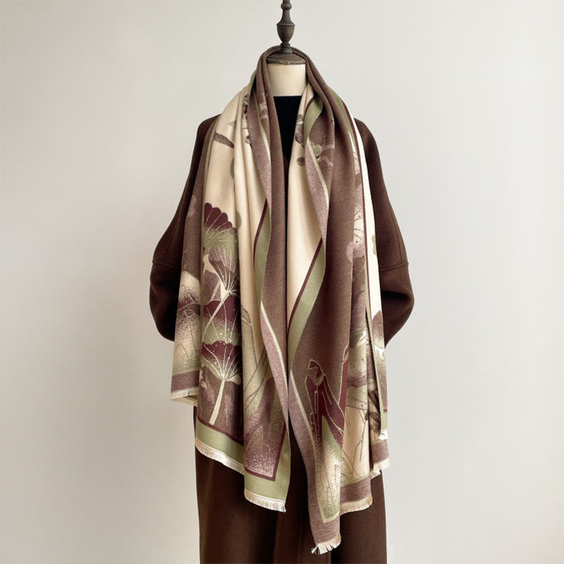 Buddha Stones Winter Mountain Lotus Flowers Leaves Pattern Soft Scarf Shawl - image 5