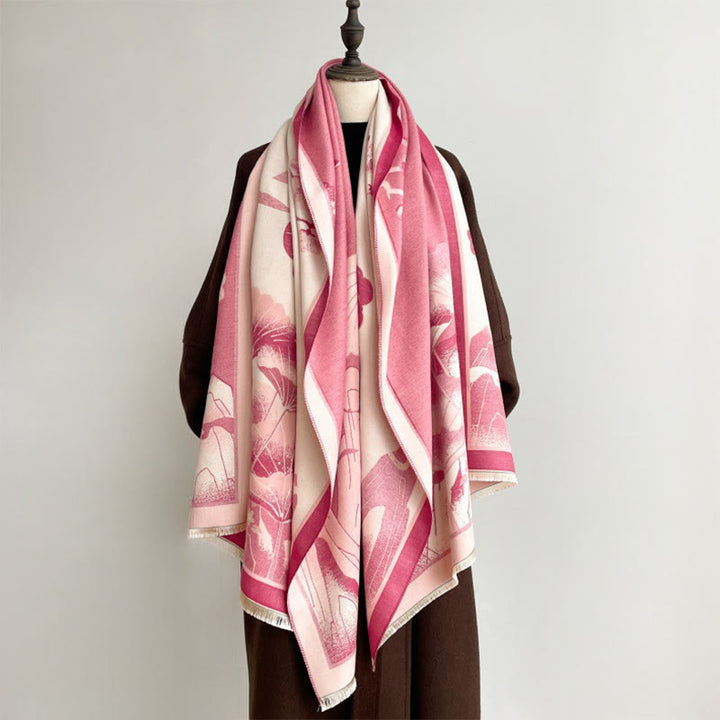 Buddha Stones Winter Mountain Lotus Flowers Leaves Pattern Soft Scarf Shawl - image 12