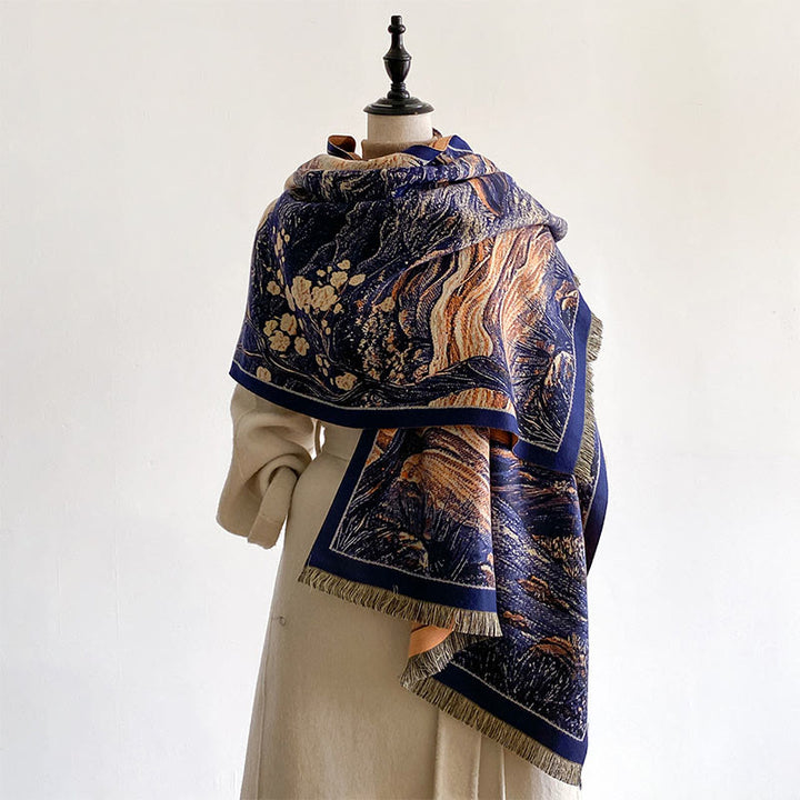 Buddha Stones Winter Gradient Color Warm Hills Trees Pattern Cozy Scarf Shawl - DarkBlue - 185*65cm - image 0