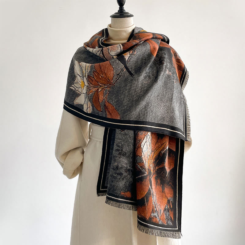 Buddha Stones Winter White Magnolia Flowers Little Bird Pattern Warm Cozy Scarf Shawl - image 4