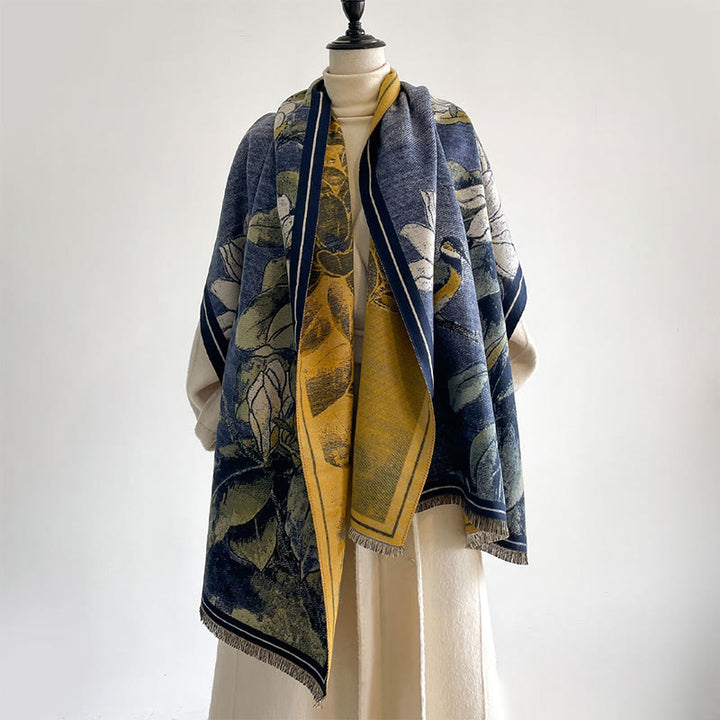 Buddha Stones Winter White Magnolia Flowers Little Bird Pattern Warm Cozy Scarf Shawl - image 7