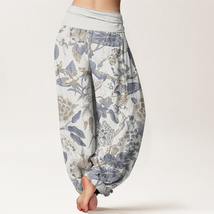 Buddha Stones Pure Cotton Lotus Leaf Peony Pattern Women's Elastic Waist Harem Pants - image 1