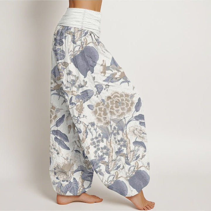 Buddha Stones Pure Cotton Lotus Leaf Peony Pattern Women's Elastic Waist Harem Pants - image 2