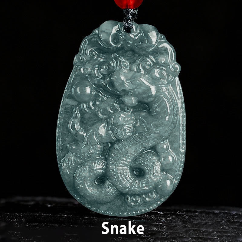 Buddha Stones Chinese Zodiac Jade Year of the Horse Luck Rope Necklace Pendant - Snake - image 15