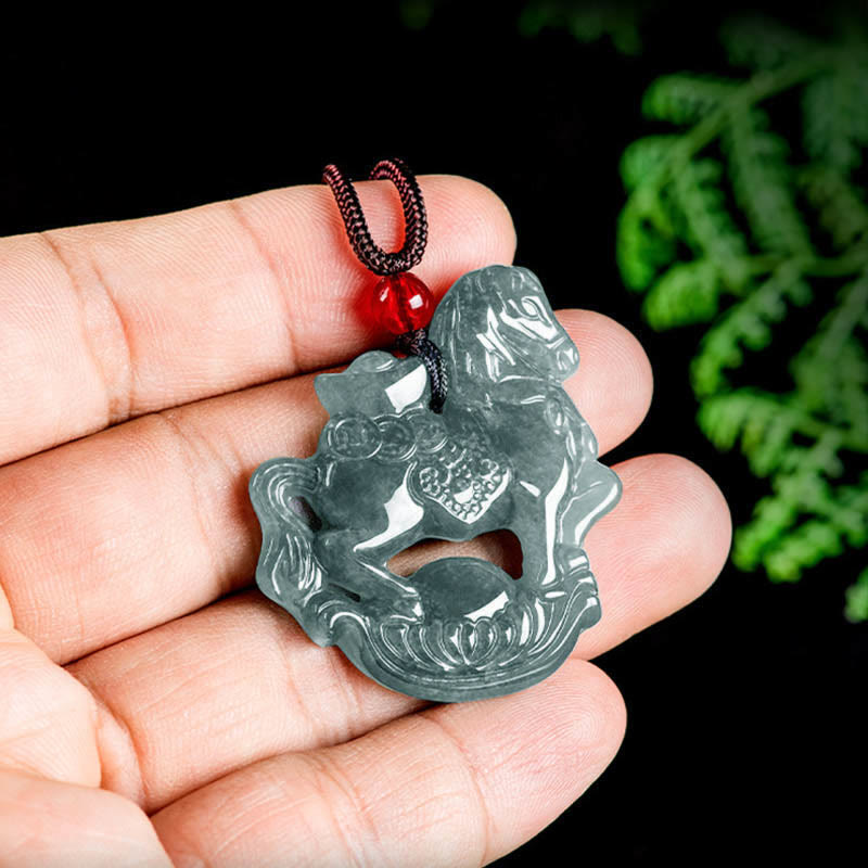 Buddha Stones Year of the Horse Jade Ingot Luck Prosperity Rope Necklace Pendant - image 8