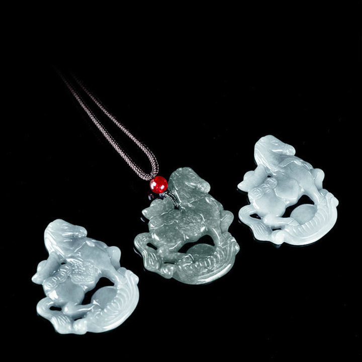 Buddha Stones Year of the Horse Jade Ingot Luck Prosperity Rope Necklace Pendant - image 10