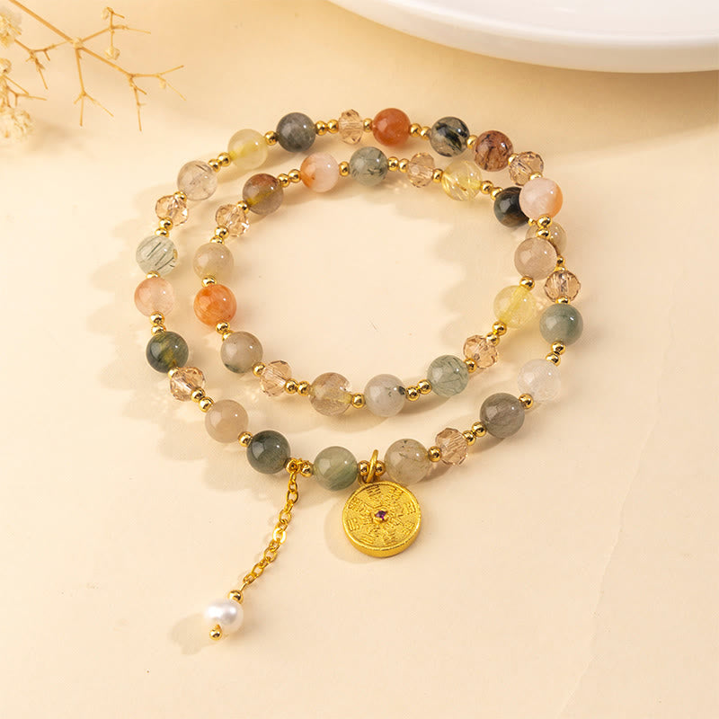 Buddha Stones Colorful Rutilated Quartz Copper Auspiciousness Double Wrap Bracelet - image 1