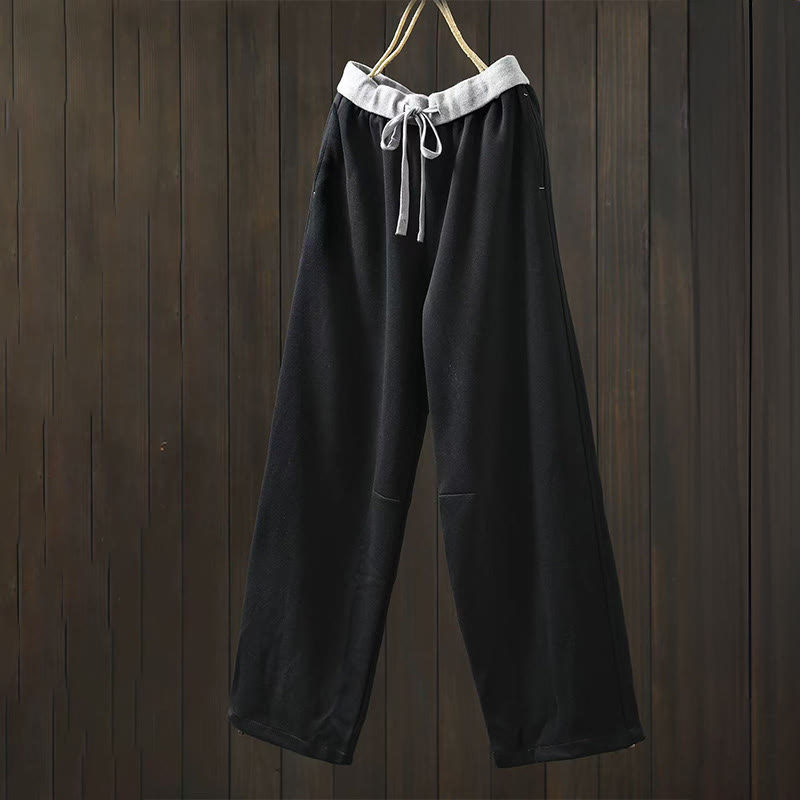 Buddha Stones Fall Solid Color-Blocked Women's Cotton Pants With Pockets - Black - US4，UK/AU8，EU36 (L) - image 14