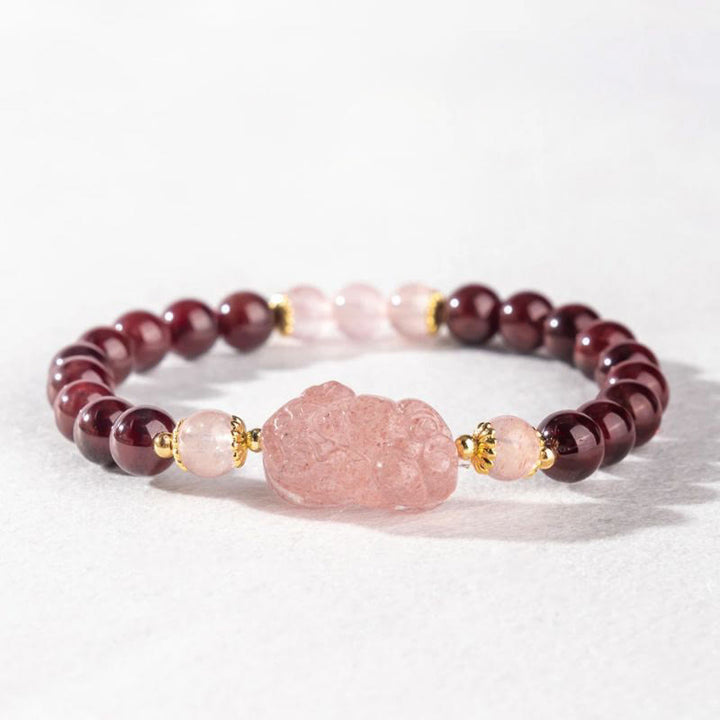 Buddha Stones Garnet Strawberry Quartz Pixiu Lucky Bracelet - image 3