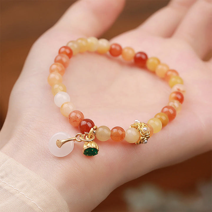 Buddha Stones Peace Buckle Golden Silk Jade Ward Off Evil Spirits Bracelet - image 2