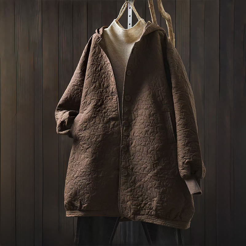 Buddha Stones Fall Buttons Long Sleeve Mid-length Jacquard Cotton Women's Jacket With Pockets - Sienna - US12，UK/AU16，EU44 (XL) - image 11