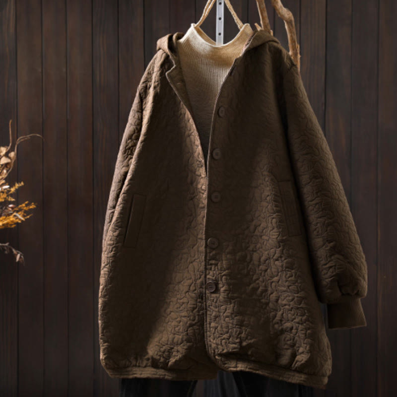 Buddha Stones Fall Buttons Long Sleeve Mid-length Jacquard Cotton Women's Jacket With Pockets - DarkGoldenrod - US12，UK/AU16，EU44 (XL) - image 15