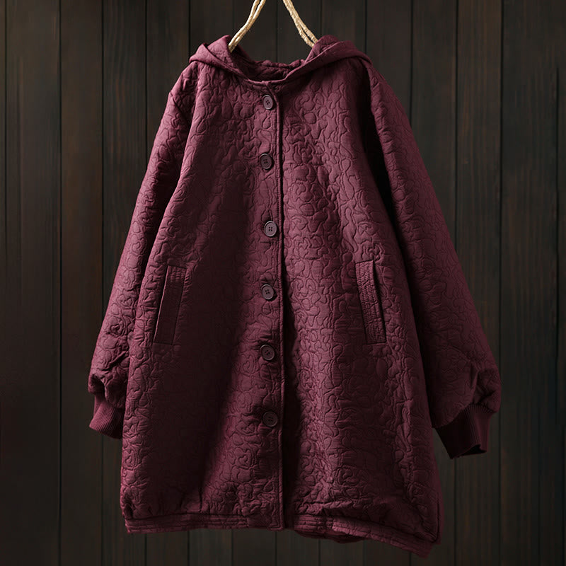 Buddha Stones Fall Buttons Long Sleeve Mid-length Jacquard Cotton Women's Jacket With Pockets - image 1