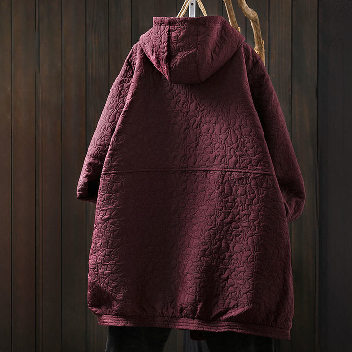 Buddha Stones Fall Buttons Long Sleeve Mid-length Jacquard Cotton Women's Jacket With Pockets - image 2