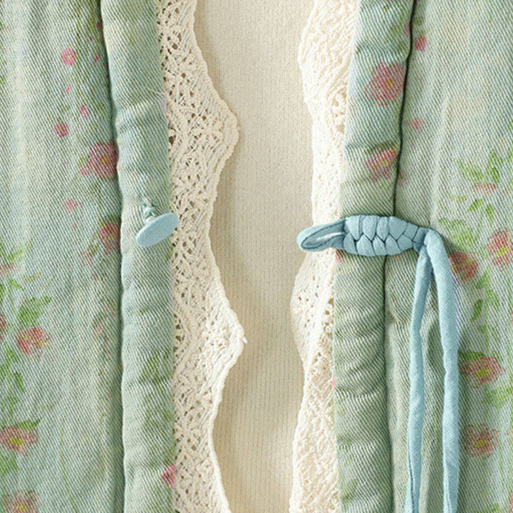 Buddha Stones Winter Lace Patchwork Long Sleeve Cotton Women's Thermal Jacket With Pockets - image 18