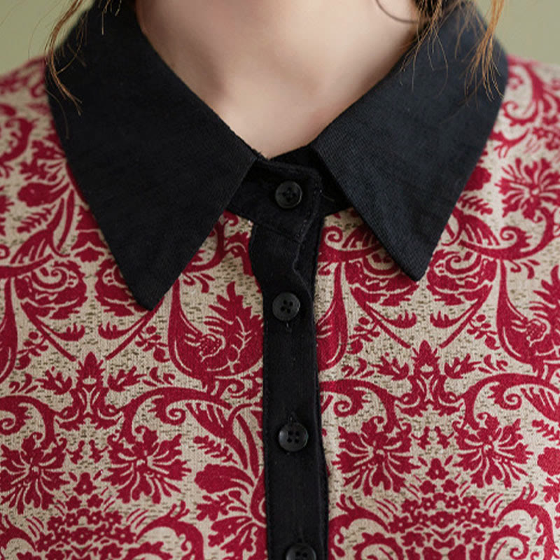 Buddha Stones Ethnic Printed Drawstring Long Sleeve Cotton Midi Dress With Pockets - image 11