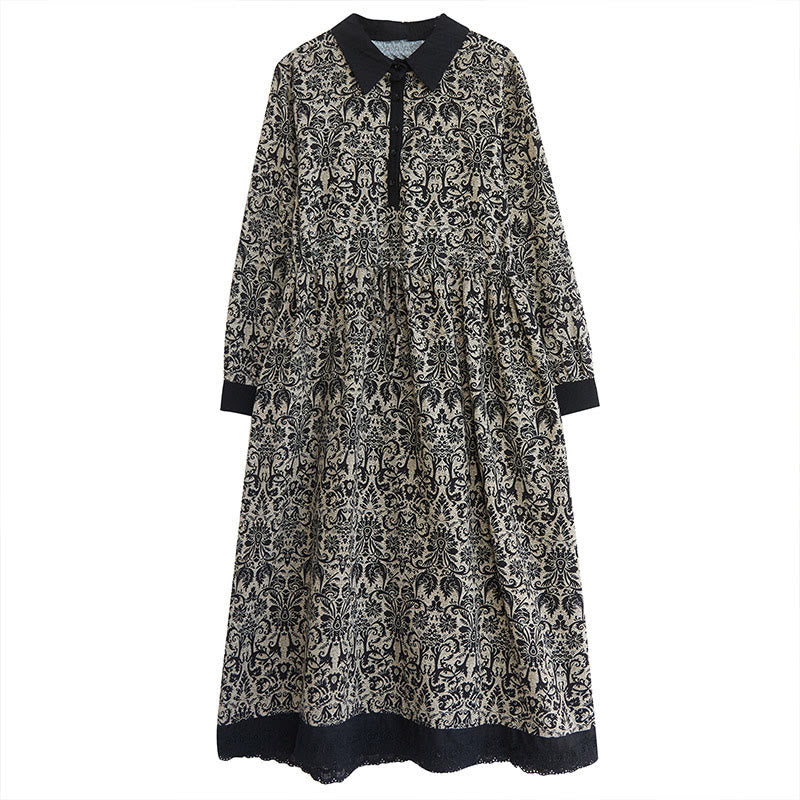Buddha Stones Ethnic Printed Drawstring Long Sleeve Cotton Midi Dress With Pockets - image 4