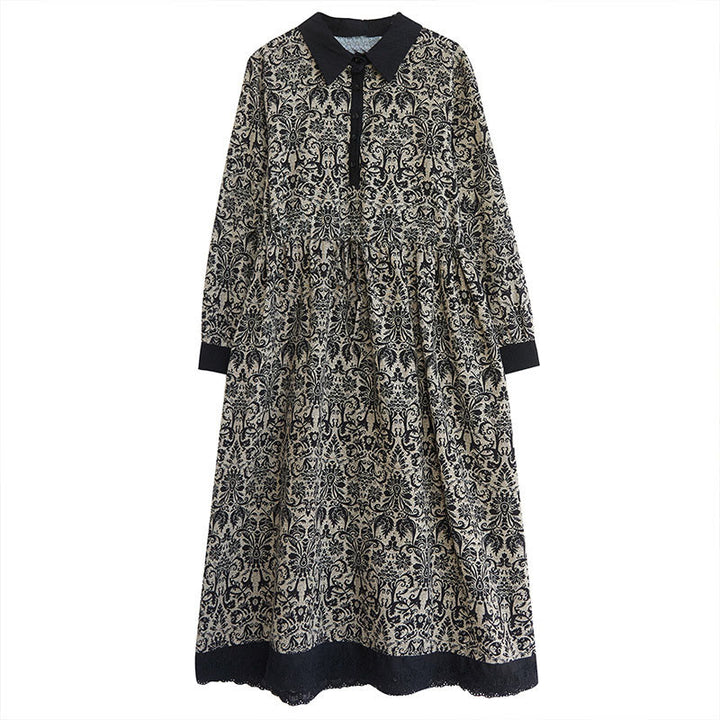 Buddha Stones Ethnic Printed Drawstring Long Sleeve Cotton Midi Dress With Pockets - image 4