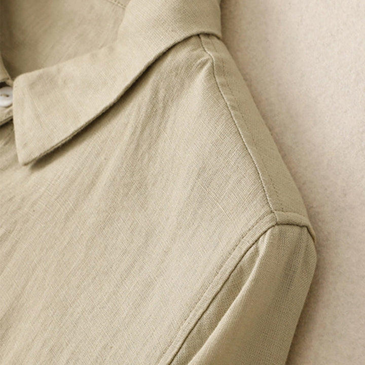 Buddha Stones Fall Commute Plain Buttons Design Long Sleeve Cotton Midi Dress With Pockets - image 12