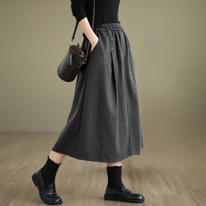 Buddha Stones Women's Winter Pure Color Cotton 7-8 Length Elastic Waistband Skirt With Pockets - DimGrey - US8-10，UK/AU12-14，EU40-42 (2XL) - image 15