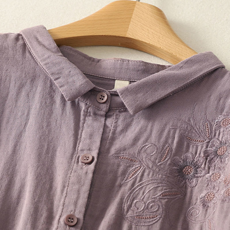 Buddha Stones Embroidered Flower Vine Pattern Long Sleeve Women's Lapel Shirt - image 18