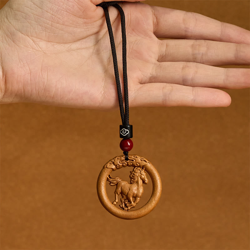 Buddha Stones Peach Wood Chinese Zodiac Year Of The Horse Ward Off Evil Spirits Necklace Pendants - image 3