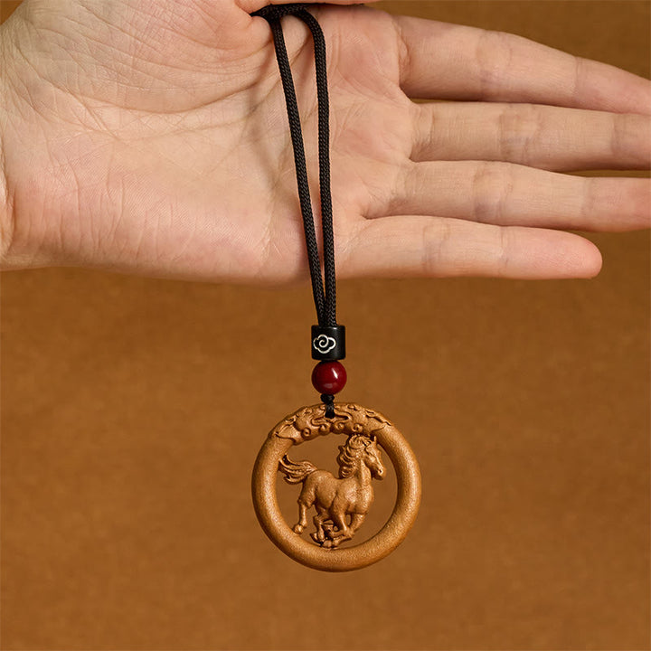 Buddha Stones Peach Wood Chinese Zodiac Year Of The Horse Ward Off Evil Spirits Necklace Pendants - image 3