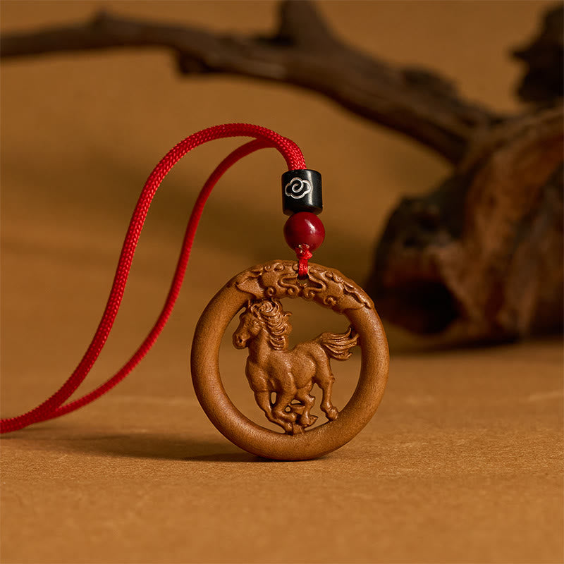 Buddha Stones Peach Wood Chinese Zodiac Year Of The Horse Ward Off Evil Spirits Necklace Pendants - image 9