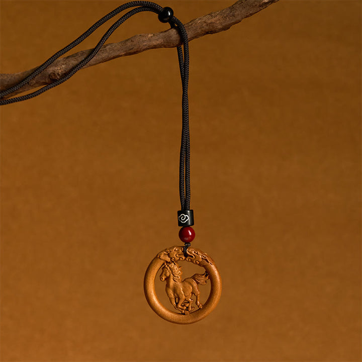 Buddha Stones Peach Wood Chinese Zodiac Year Of The Horse Ward Off Evil Spirits Necklace Pendants - image 2