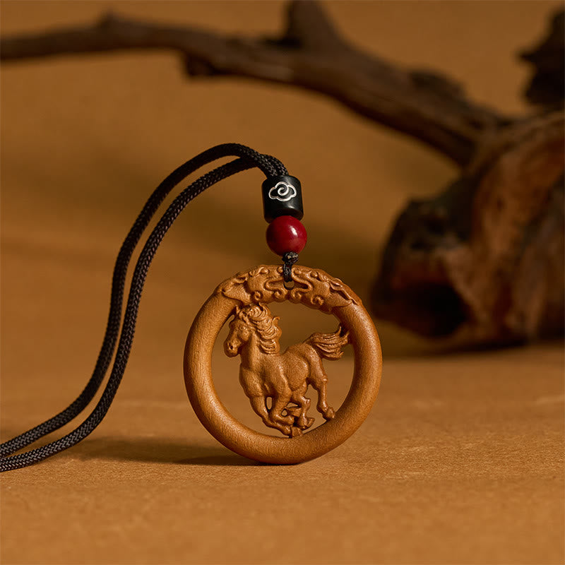Buddha Stones Peach Wood Chinese Zodiac Year Of The Horse Ward Off Evil Spirits Necklace Pendants - image 1